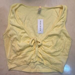 PacSun Yellow Cropped Tie Front Tank Top